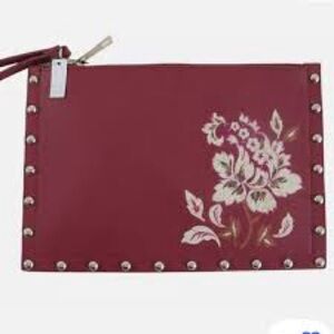 NWT White House Black Market Studded Wristlet Bag Clutch Purse Burgundy Red